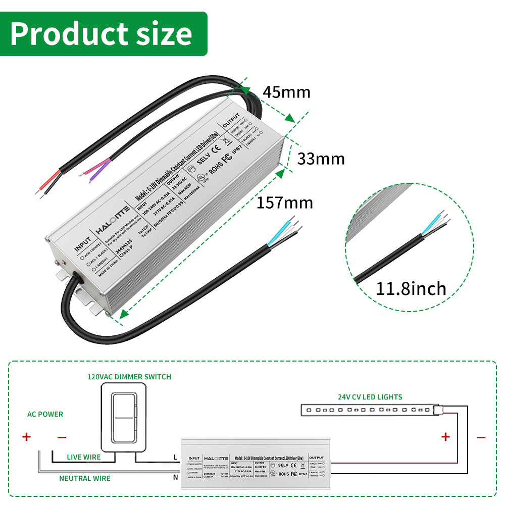 Essenvolt Lighting 60W Constant Current LED Driver 0-10V Dimming